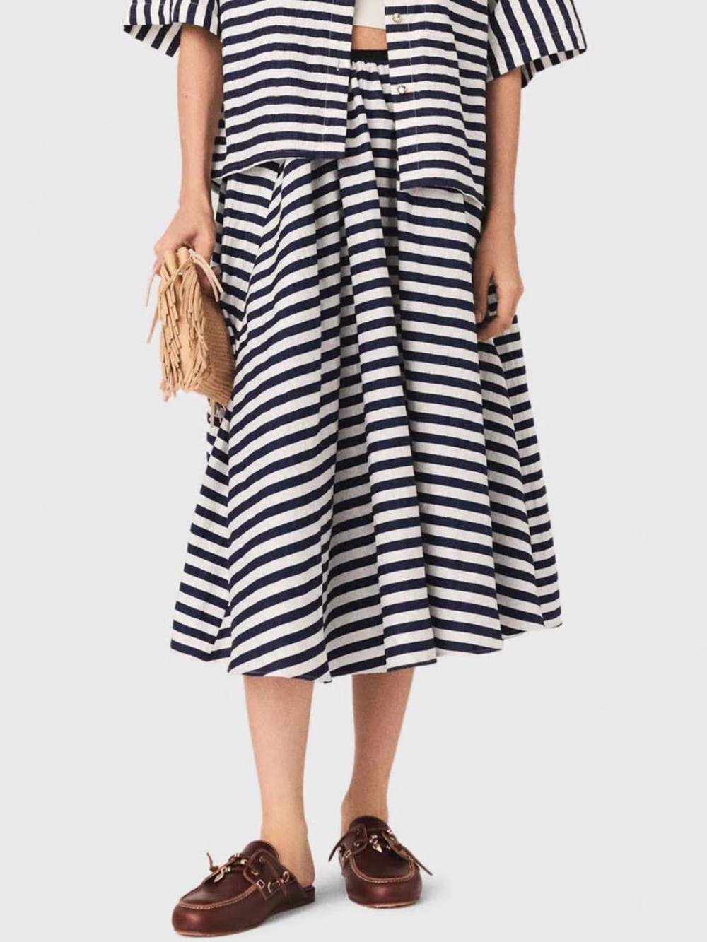 Maje Linen Blend Blue &  White Stripe Skirt 40 EU 8 US